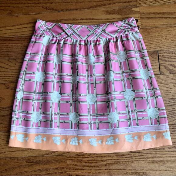 VINEYARD VINES Silk Printed Lined Mini Skirt Pink Orange Taupe Women’s Size O - Picture 1 of 7